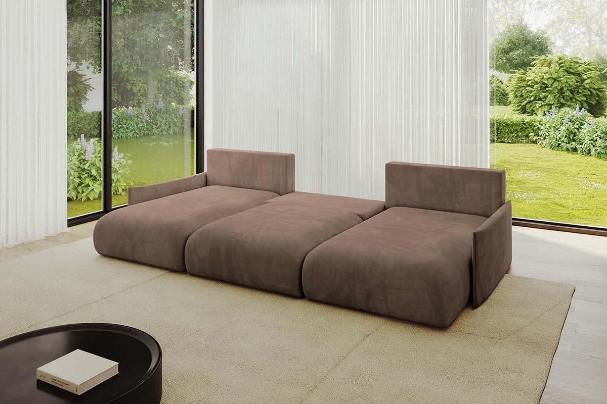 WOHNLANDSCHAFT mit Schlaffunktion und Bettkasten ONESK-U-v1 317x177x72 Braun Velours - Braun, Holzwerkstoff/Kunststoff (317/72/177cm) - ALTDECOR