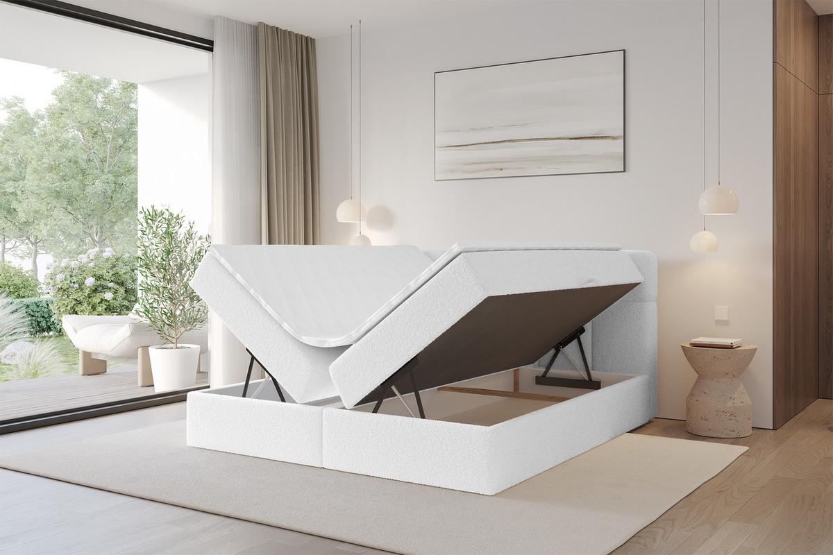 BOXBETT mit Matratze H3 - FAMA - 180x200 cm Weiß Quelle - Weiß, Holzwerkstoff (180/200cm) - ALTDECOR