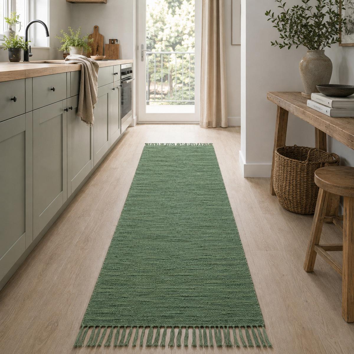 BAUMWOLLE NATUR TEPPICH LÄUFER JOLLY COTTON - Dunkelgrün, Textil (90/160cm) - Pergamon