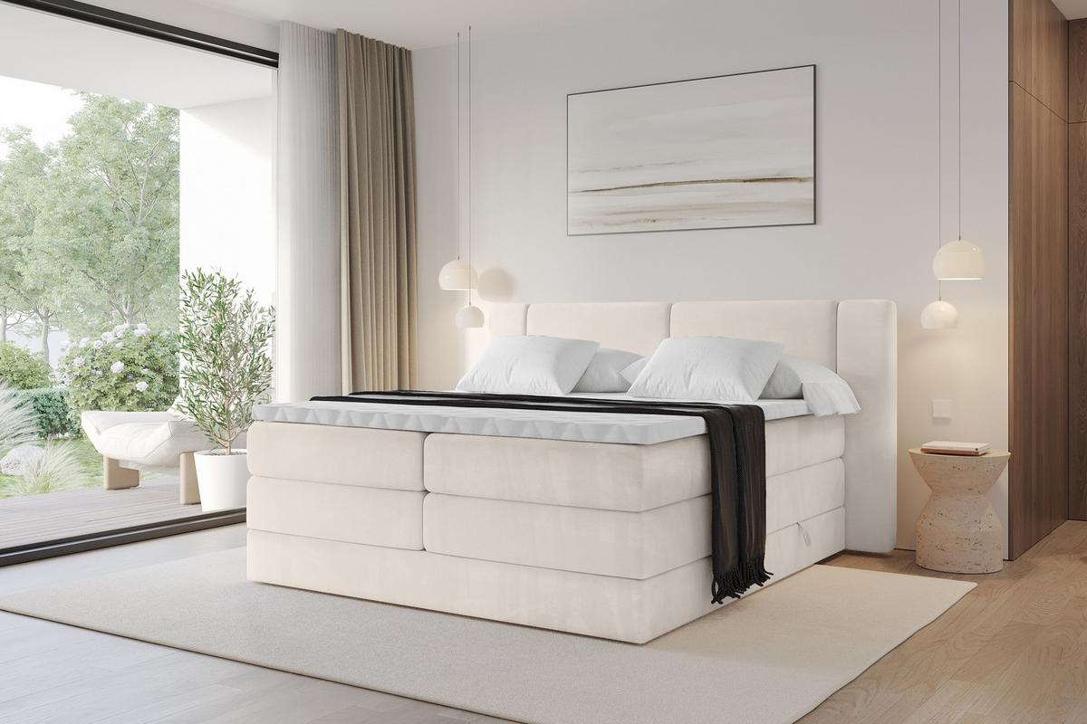 BOXSPRINGBETT mit Matratze H3/H4 - EVON KING - 180x200 cm Beige - Beige, Holzwerkstoff (180/200cm) - ALTDECOR