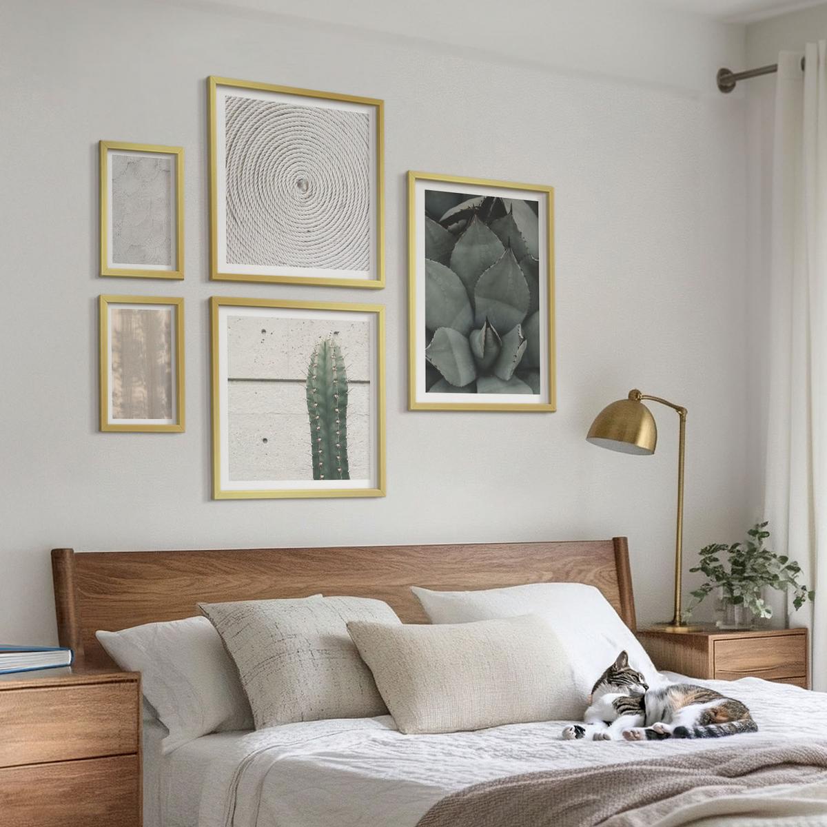 BILDER SET 5er Set - 50x50 cm & 20x30 cm & 40x60 cm Goldrahmen - Sommerliche Texturen aus den Tropen - Goldfarben, Kunststoff (40/60cm) - TULUP