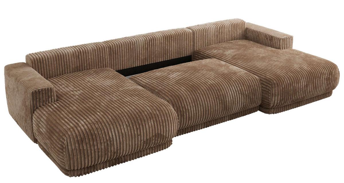 WOHNLANDSCHAFT RINA U Braun Cord - Schwarz/Braun, Kunststoff/Textil (360/85/170cm) - MKS