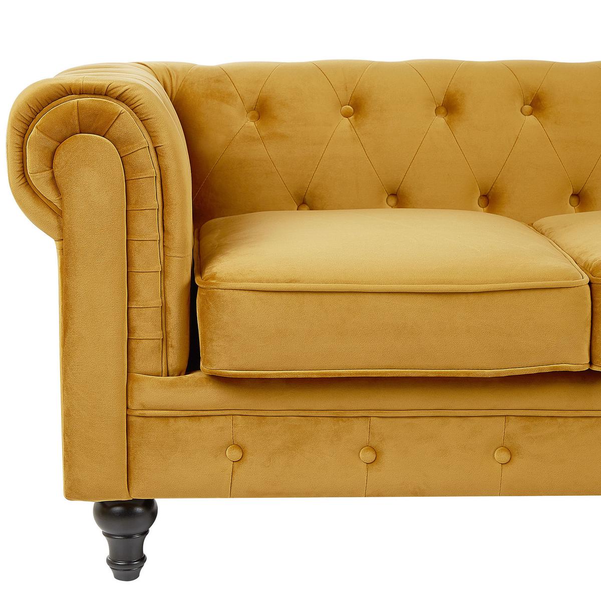 3-SITZER-SOFA Samtstoff Senfgelb Chesterfield - Gelb, Textil (201/70/75cm) - Beliani
