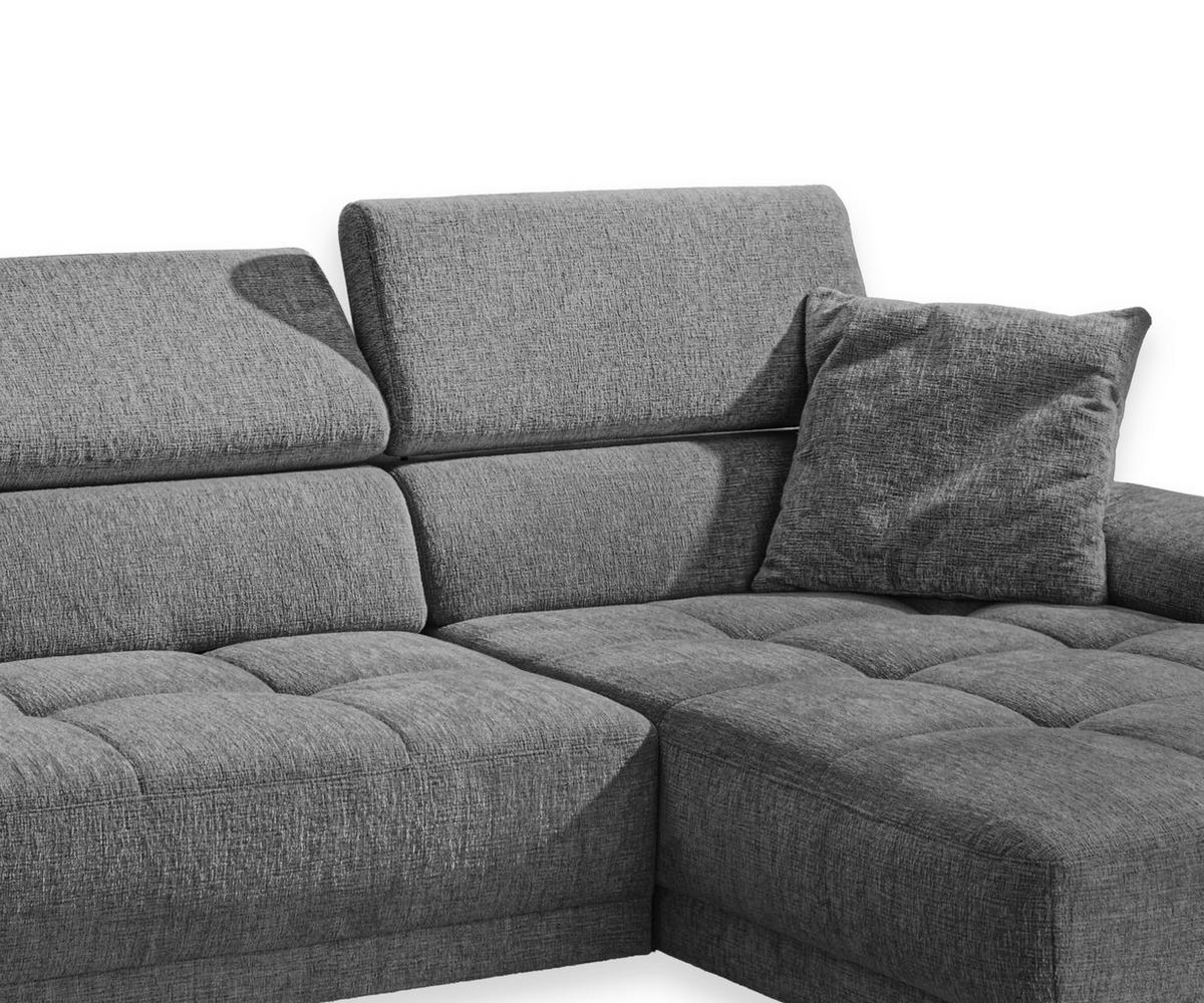 ECKSOFA mit elektrischer Sitztiefenverstellung, Kopflehnen verstellbar, USB-A und USB-C Ladefunktion B299/T200/H107 cm, Chenille Dunkelgrau / 15421 - Dunkelgrau/Schwarz, Holzwerkstoff/Textil (299/200cm) - luma-home