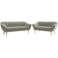 SITZGARNITUR PIRS 3+2 - Hellgrau Strukture - Holzbeine - Silberfarben/Buchefarben, Holzwerkstoff/Textil (180/75/74cm) - MKS