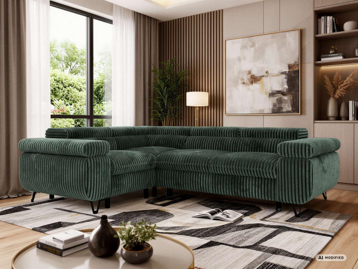 ECKSOFA FALCO L - Dunkelgrün Cord - Links Seite - Dunkelgrün/Schwarz, Textil/Metall (197/268cm) - MKS