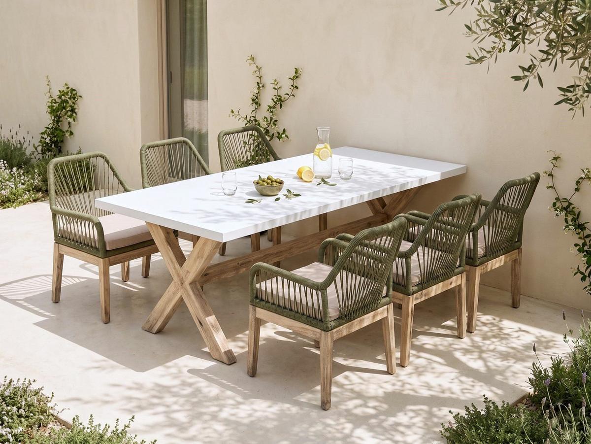 GARTENMÖBEL-SET 6-Sitzer Olivgrün Olbia - Beige/Braun, Holz - Beliani