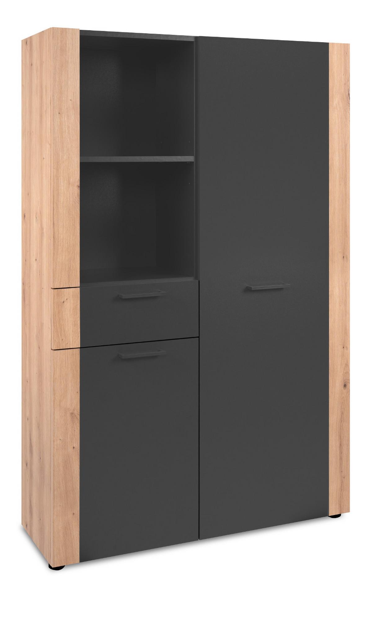 HIGHBOARD grau, Artisan Eiche 100 x 155 cm, Kommode mit viel Stauraum - Anthrazit/Schwarz, Holzwerkstoff/Kunststoff (100/155/34.5cm) - Furn.Design