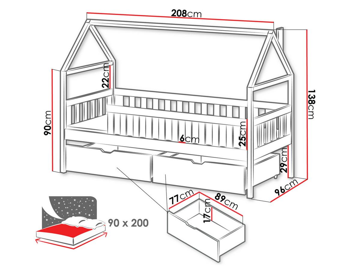 HAUSBETT Domi - Weiß, Holz (90/200cm) - MIRJAN24