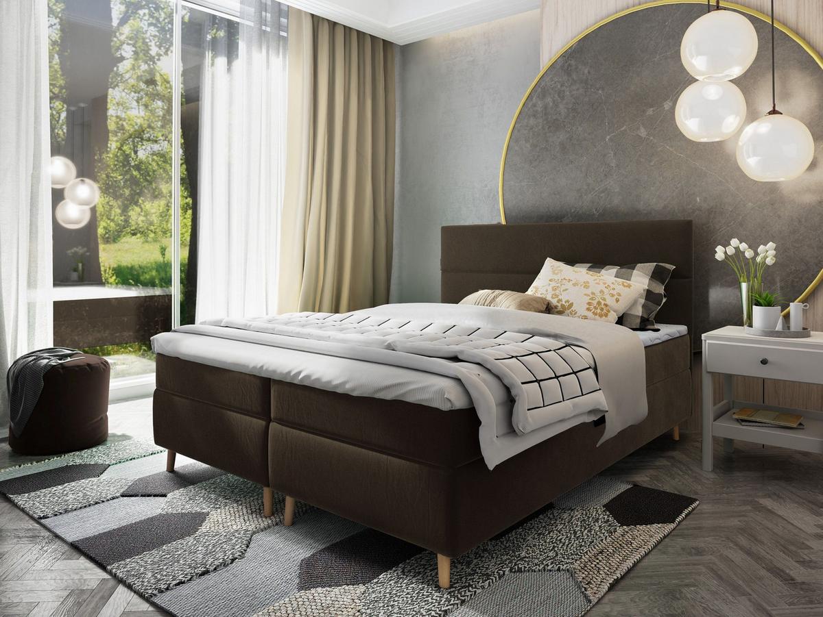 BOXBETT SANTA 160x200 cm mit Matratze und Topper - Braun - Braun, Holz (160/200cm) - MASSENO