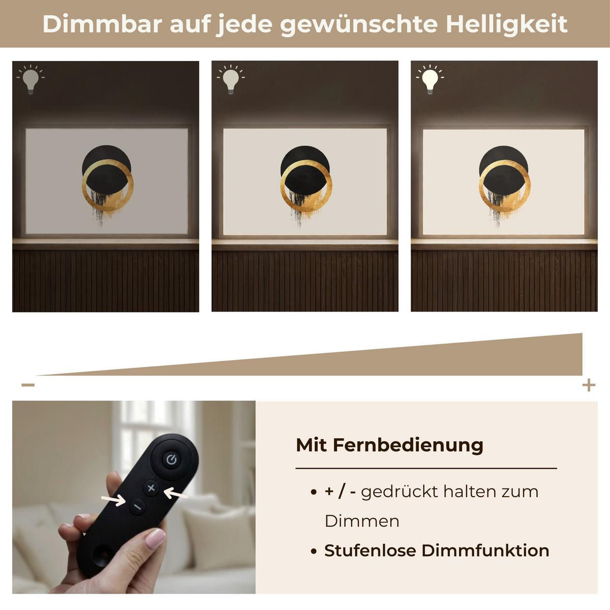 WANDLEUCHTE MIT AKKU Abstraktes Design - Schwarzer Kreis - Farbflecken 60x40 cm - Creme, Holzwerkstoff (60/40/8cm) - OnlyWow