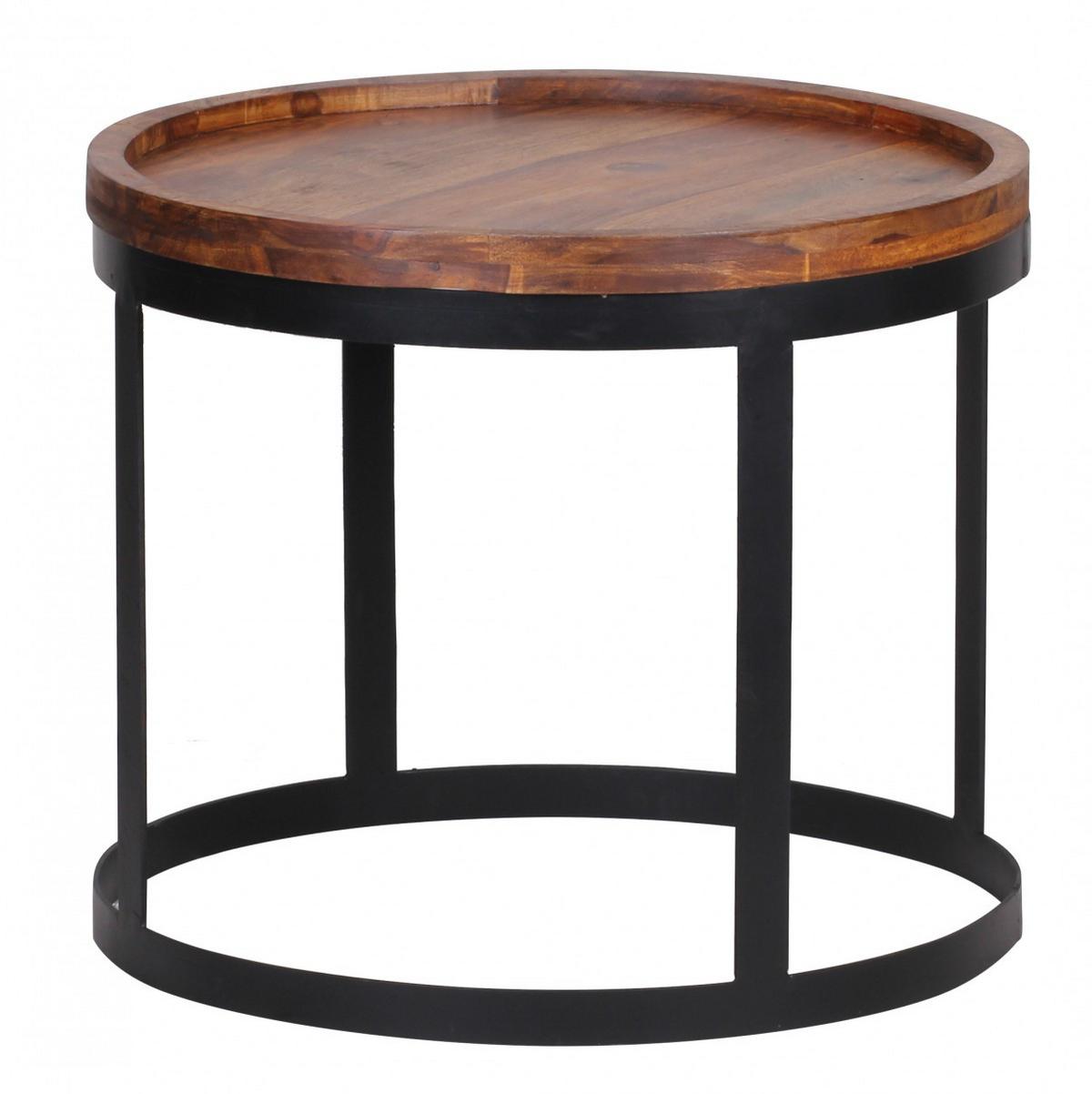 BEISTELLTISCH 2er Set Massivholz Metallgestell Rund Natur INDI, Braun 53x53x45 cm - Schwarz/Braun, Holz/Metall (53/53/45cm) - KADIMA DESIGN