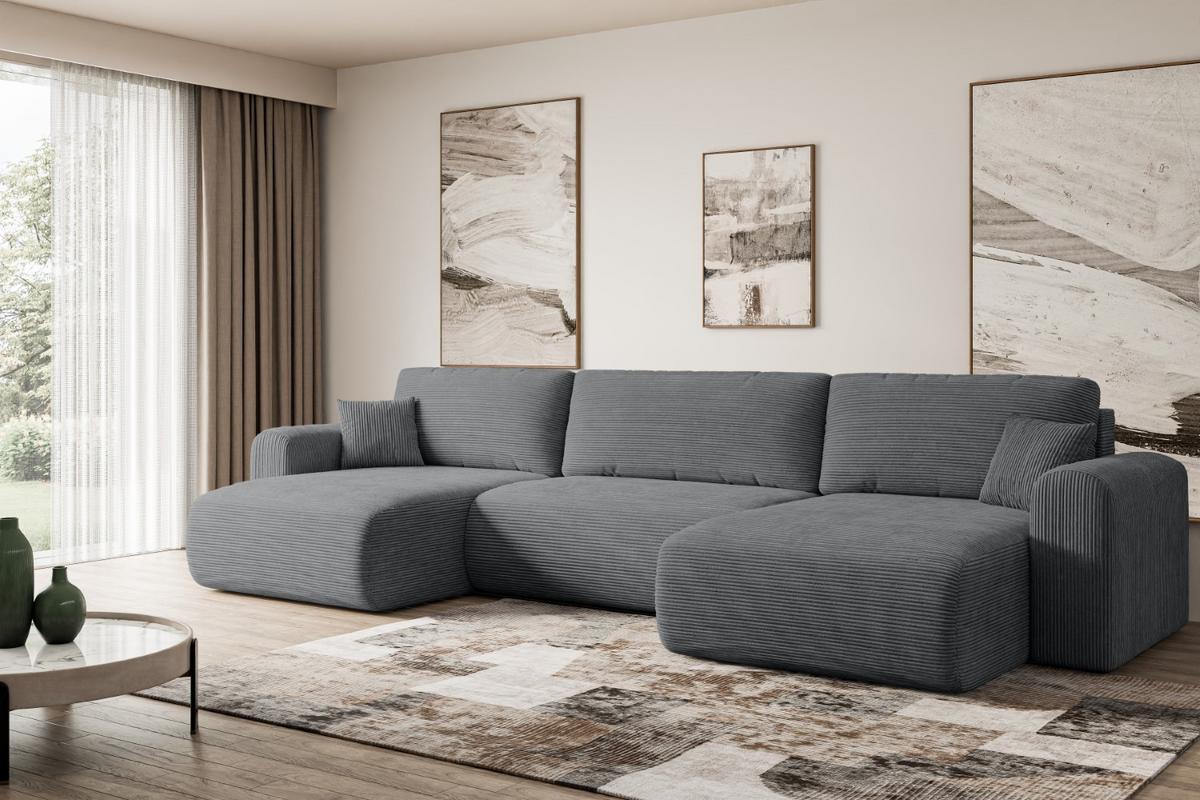 WOHNLANDSCHAFT mit Schlaffunktion und Bettkasten ORRO-U - 362x145x83 cm Dunkelgrau Cord - Dunkelgrau/Schwarz, Holzwerkstoff/Kunststoff (362/83/145cm) - ALTDECOR