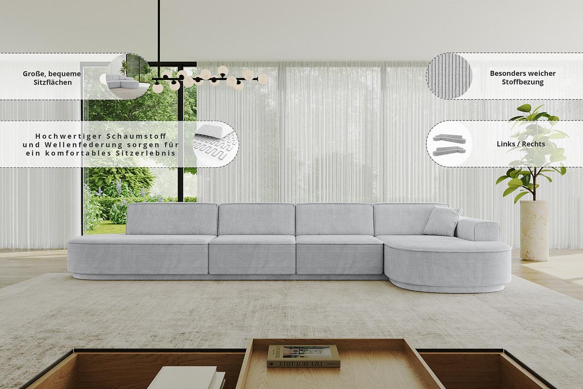 ECKSOFA Ottomane Rechts MARI-L3-v3 - 413x171x83 cm Beige Cord - Beige/Schwarz, Holzwerkstoff/Kunststoff (171/413cm) - ALTDECOR