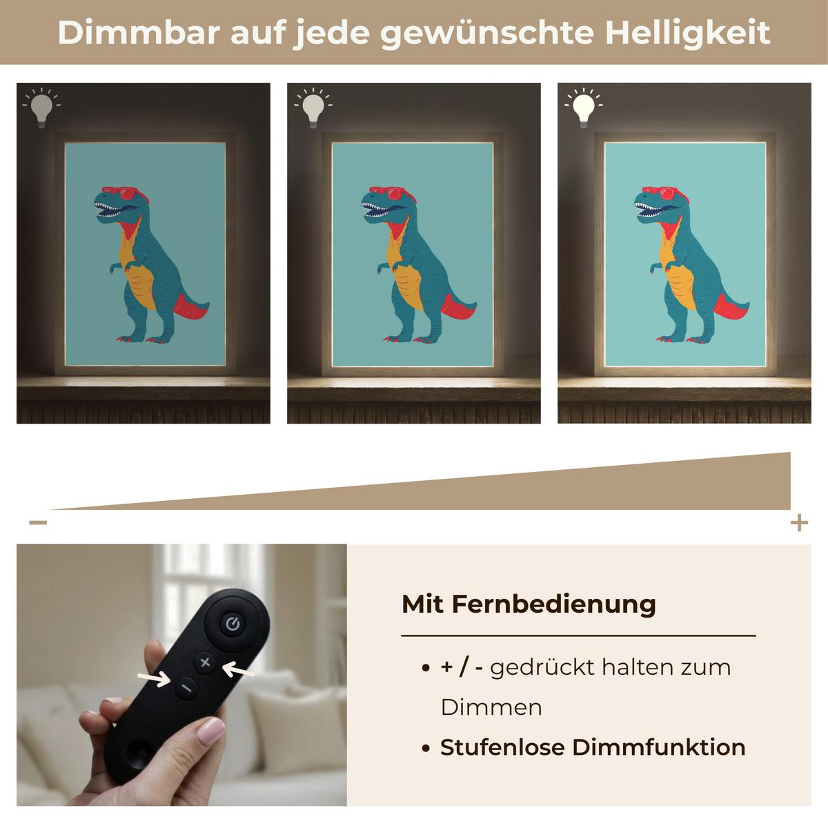 NACHTTISCHLAMPE MIT AKKU Dinosaurier - Blau - Sonnenbrille 30x40 cm - Hellblau, Holzwerkstoff (8/30/40cm) - OnlyWow