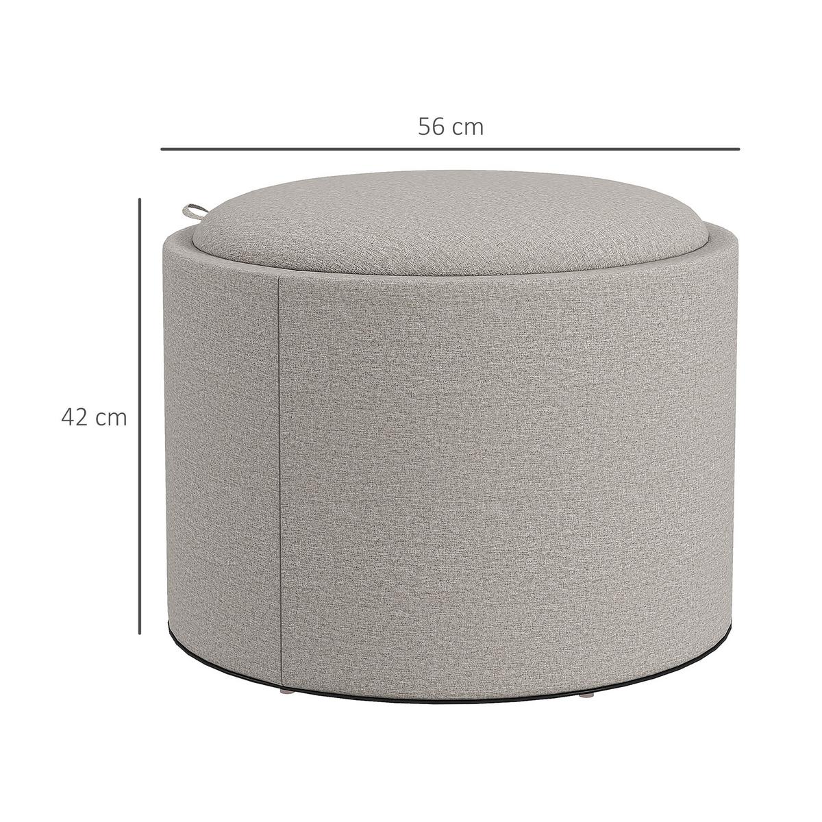 SITZHOCKER mit Stauraum, Runder Hocker mit Klappdeckel Polsterhocker Hellgrau - Hellgrau, Textil (56/42/56cm) - HOMCOM