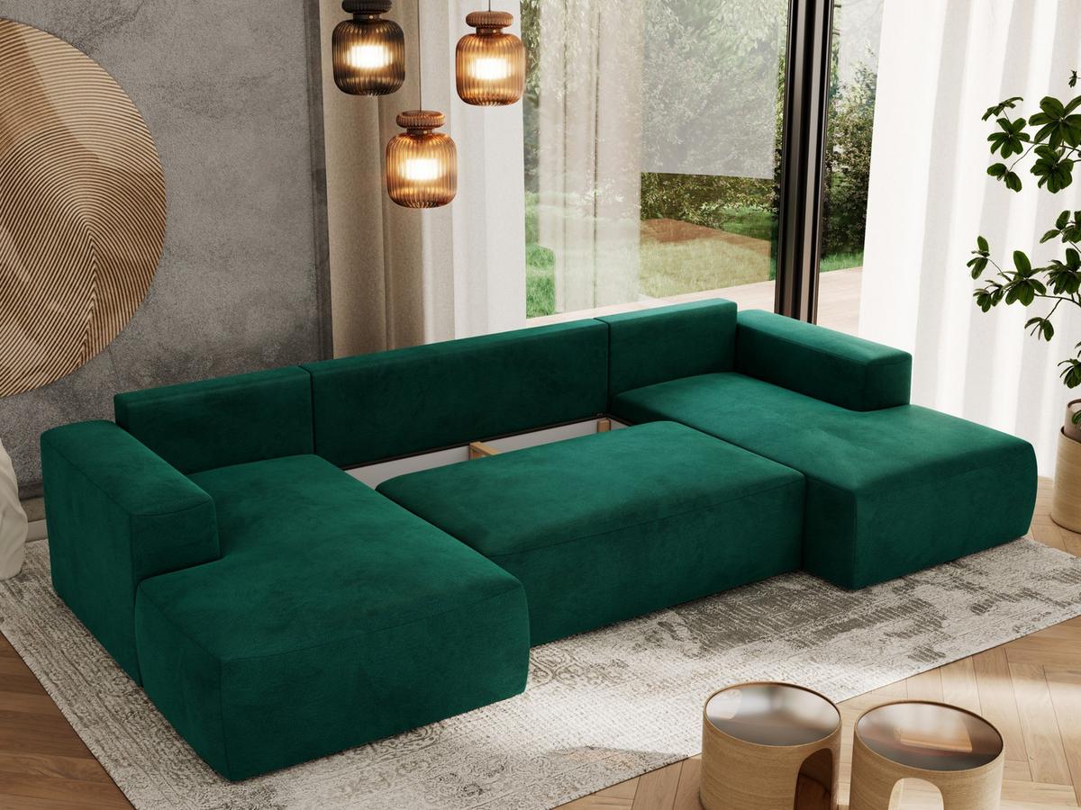 WOHNLANDSCHAFT TRENTINO U Dunkelgrün Velvet - Dunkelgrün/Schwarz, Kunststoff/Textil (334/91/163cm) - MKS