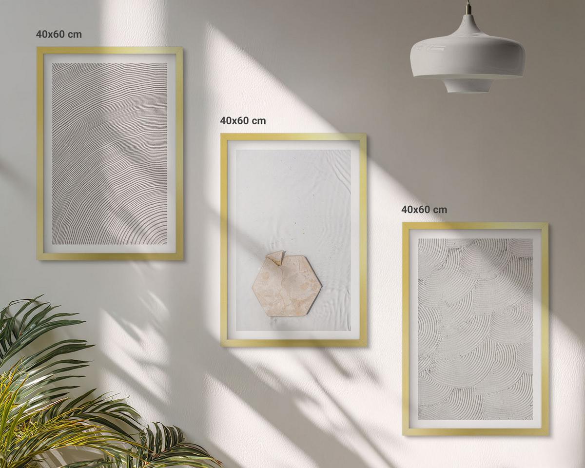 BILDER SET 3er Set - 40x60 cm Goldrahmen - Leichte Boho-Sandtexturen - Goldfarben, Kunststoff (40/60cm) - TULUP
