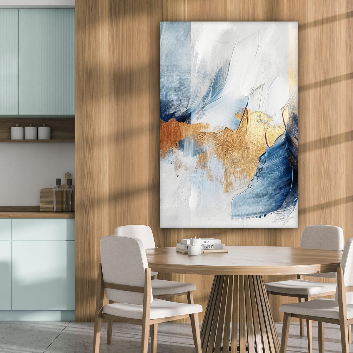 LEINWANDBILD Gold - Blau - Aquarell - Kunst - Modern Deko XXL 80x120 cm - Hellblau, Textil (80/120cm) - MuchoWow