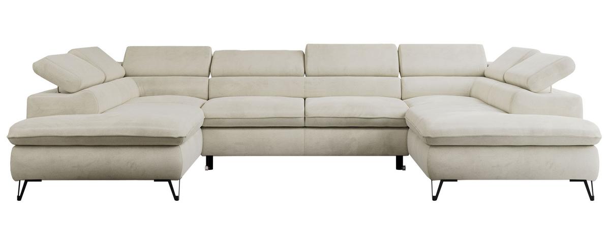 WOHNLANDSCHAFT PEDRO U Velvet Beige - Beige/Schwarz, Textil/Metall (346/76/208cm) - MKS