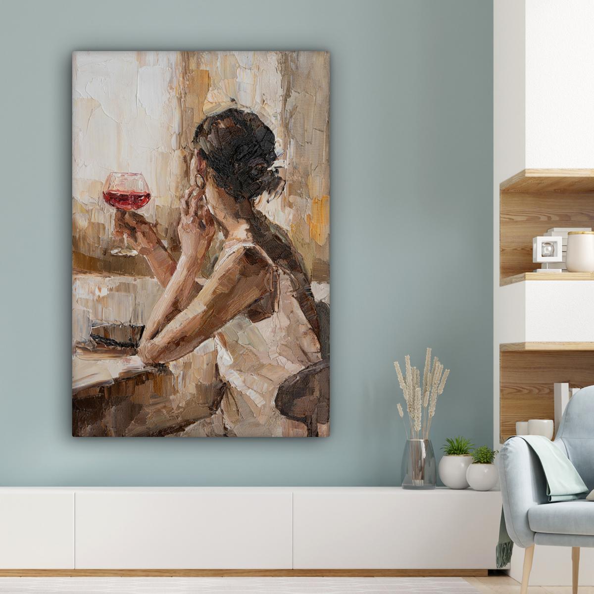 LEINWANDBILD Ölgemälde - Frau - Wein Deko XXL 80x120 cm - Hellbraun, Textil (80/120cm) - MuchoWow