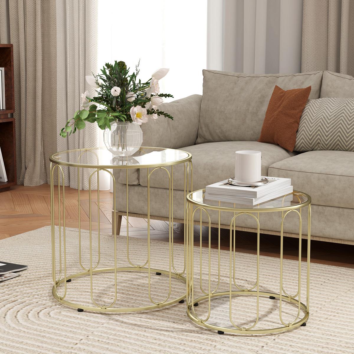 COUCHTISCH-SET 2er Set Metall Glas Gold - Goldfarben, Metall (50/50/50cm) - HOMCOM