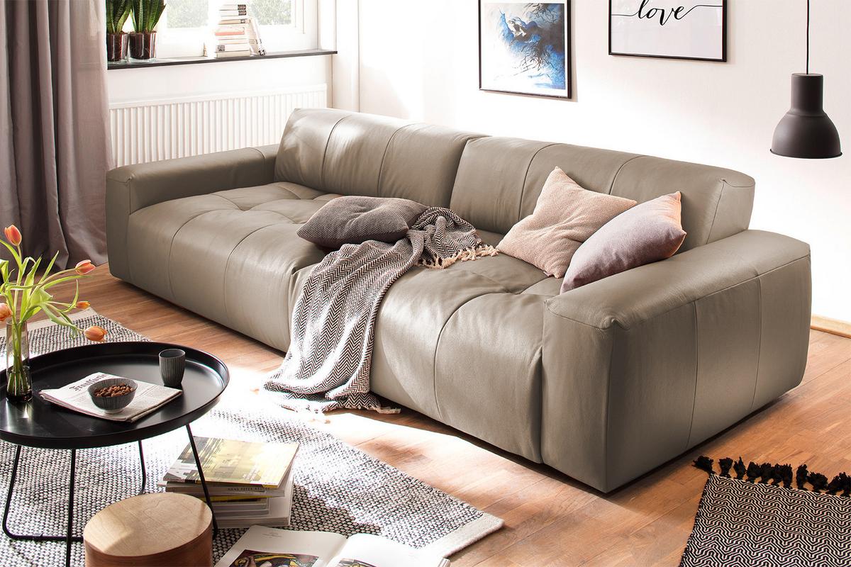 LEDERSOFA MIT SITZTIEFENVERSTELLUNG PALACE Taupe Leder Relaxfunktion - Taupe, Leder (298/74/120cm) - KAWOLA