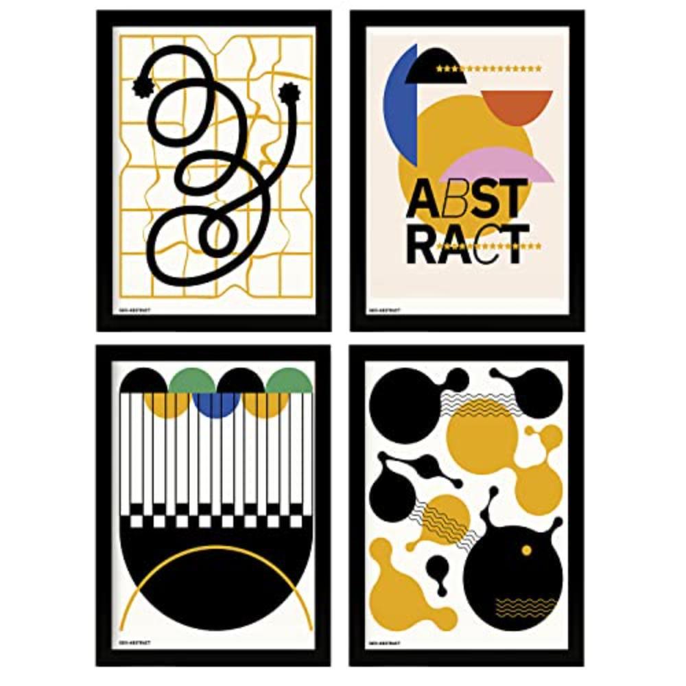POSTER Set mit 4 abstrakten Kubismus A3 Schwarzer Rahmen - Schwarz, Papier (29.7/3cm) - Nacnic