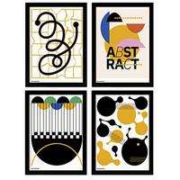 POSTER Set mit 4 abstrakten Kubismus A3 Schwarzer Rahmen - Schwarz, Papier (29.7/3cm) - Nacnic