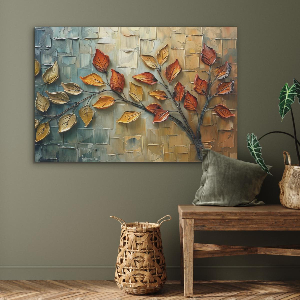 AKUSTIKBILD Baum - Abstrakt - Natur - Kunst Wandbild Wohnzimmer 100x70 cm - Goldfarben, Kunststoff (100/70/0.9cm) - MuchoWow