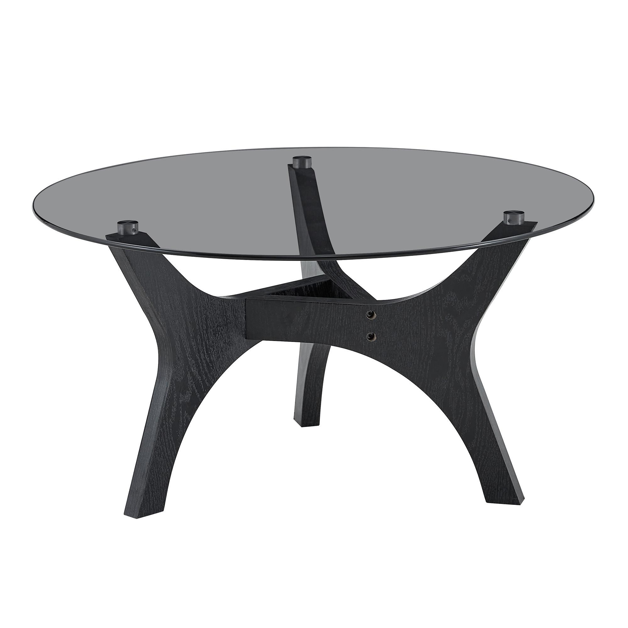 COUCHTISCH rund (Ø 80cm) aus schwarzem Holz und bernsteinfarbenem Glas - Schwarz, Glas (80/80/42.2cm) - Urban Meuble