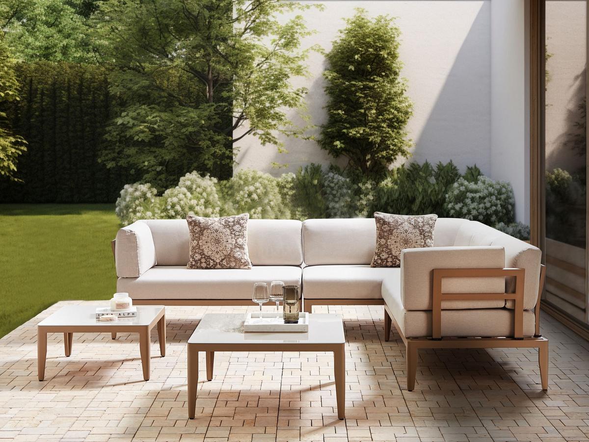LOUNGE-SET 6-Sitzer sandbeige rechtsseitig modular Auflagen hellbeige Rima III - Beige, Metall - Beliani