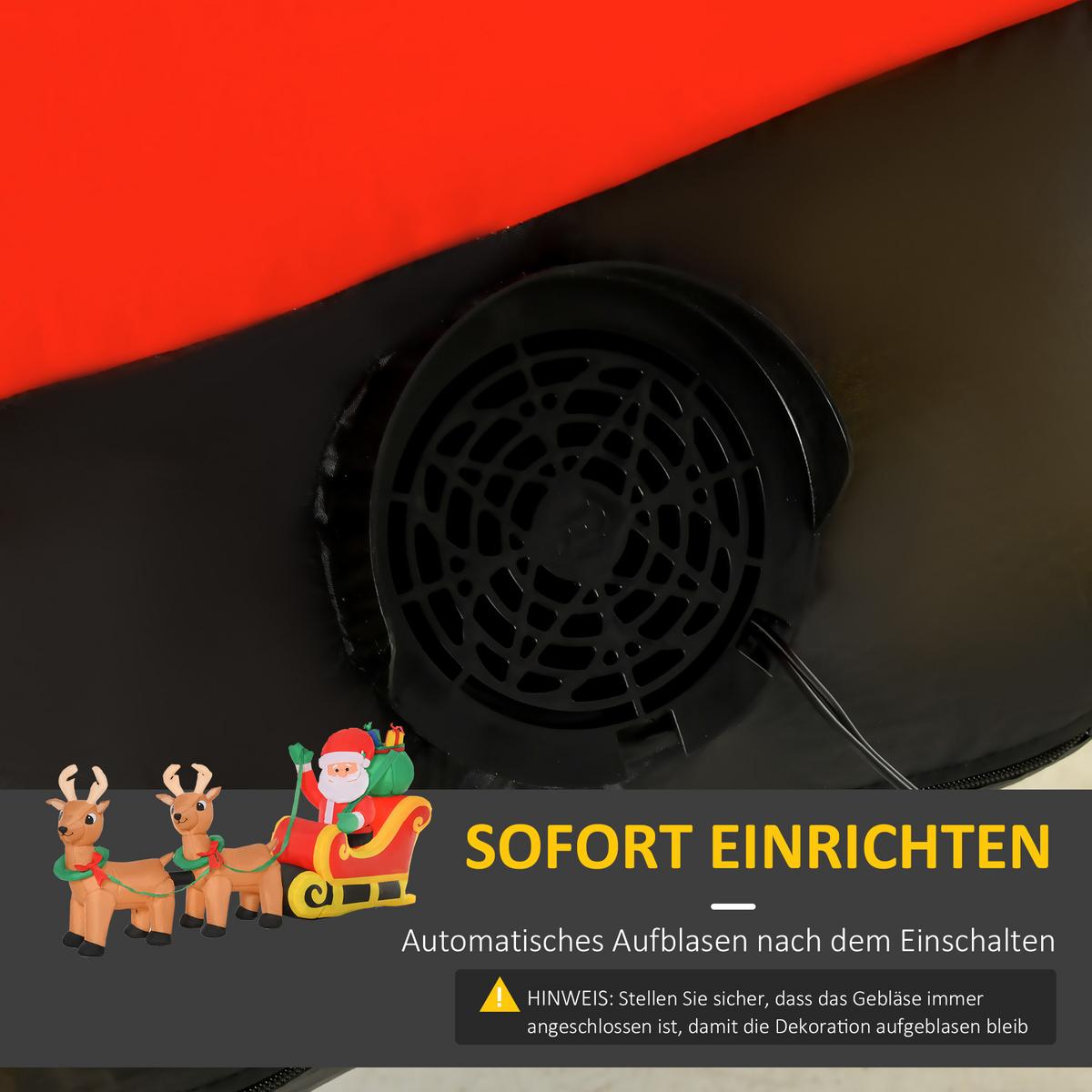 AUFBLASBARER Weihnachtsmann mit Rentieren, 6 LEDs, 240 cm Weihnachtsdeko - Multicolor, Kunststoff (57/112/240cm) - HOMCOM