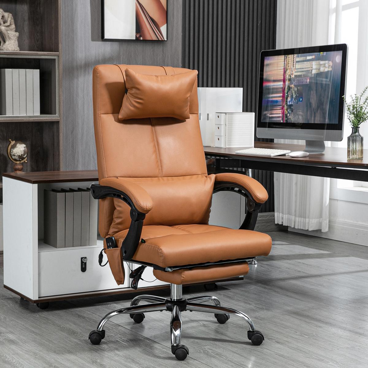 BÜROSTUHL mit Massagefunktion, Ergonomisch Schreibtischstuhl mit Liegefunktion - Braun, Leder (67/122/66cm) - Vinsetto