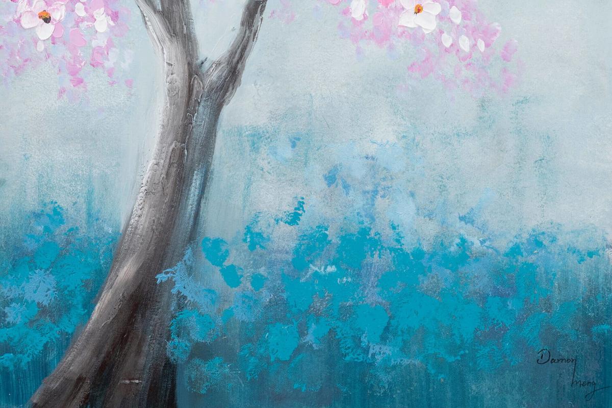 ACRYLBILD HANDGEMALT 60/90 cm - Blau/Pink, Holz/Textil (60/90cm) - KUNSTLOFT
