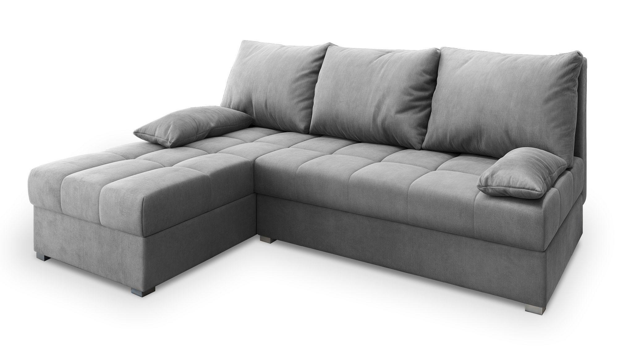 ECKSOFA RITA M Hellgrau Velours-Stoff mit Schlaffunktion - Hellgrau/Grau, Holz/Kunststoff (200/141cm) - MASSENO