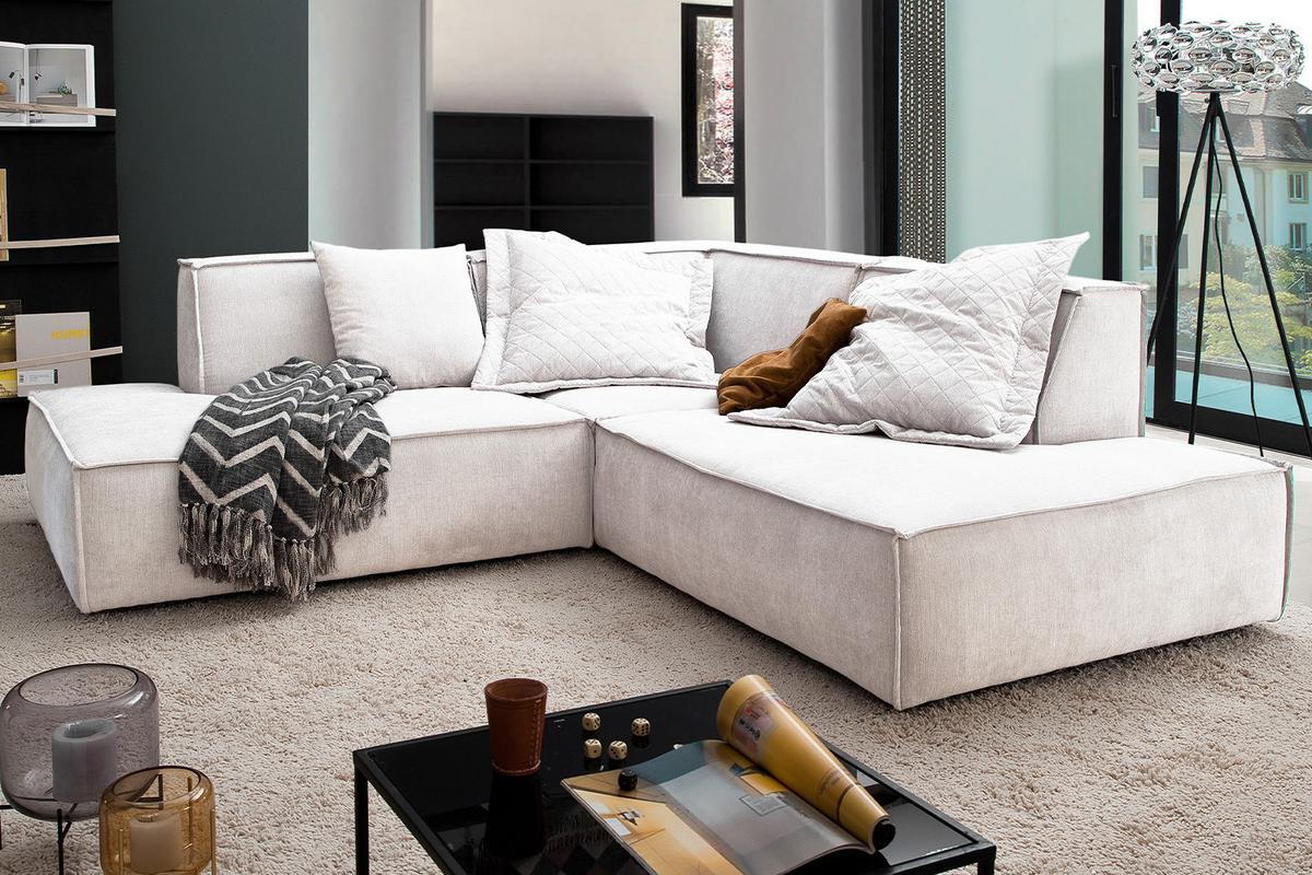 ECKSOFA SAMU Beige Webstoff - Beige/Schwarz, Textil (226/224cm) - KAWOLA