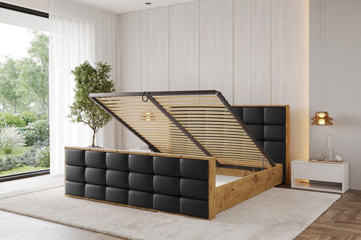 POLSTERBETT mit Bettkasten, Fußteil und Lattenrost, Boxbett ohne Matratze - ENZO2-Z 180x200 Schwarz Kunstleder - Schwarz Hochglanz, Holzwerkstoff/Textil (180/200cm) - ALTDECOR
