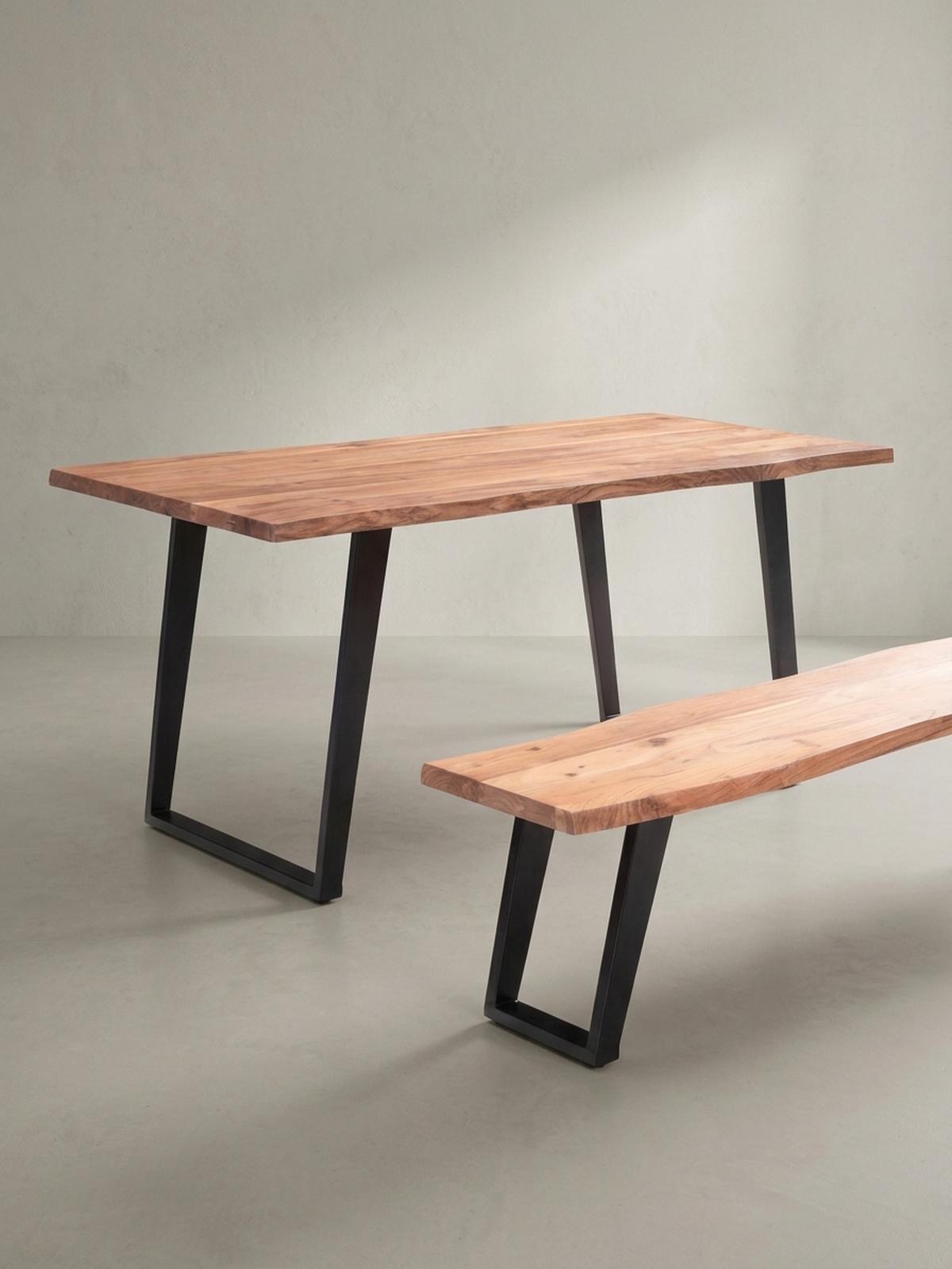 ESSTISCH Massivholz Baumkante Metall U-Gestell Handgefertigt ATOLL, Goldbraun-Schwarz 200x100x76 cm - Schwarz/Braun, Holz/Metall (100/200/76cm) - KADIMA DESIGN