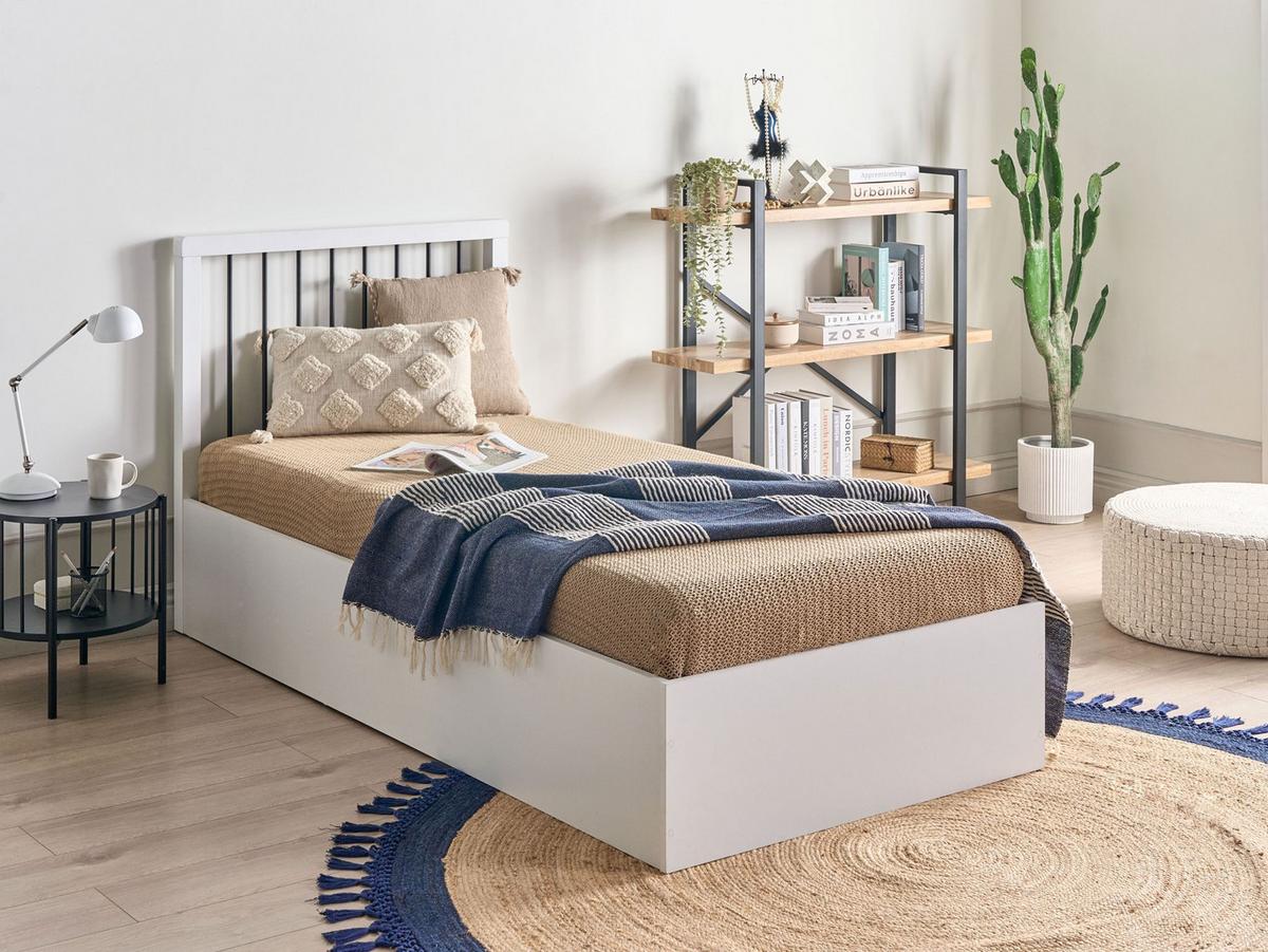 BETT mit Stauraum 90/200 cm MDF-Platte Cremeweiß Rouvillers - Creme, Holz (90/200cm) - Beliani