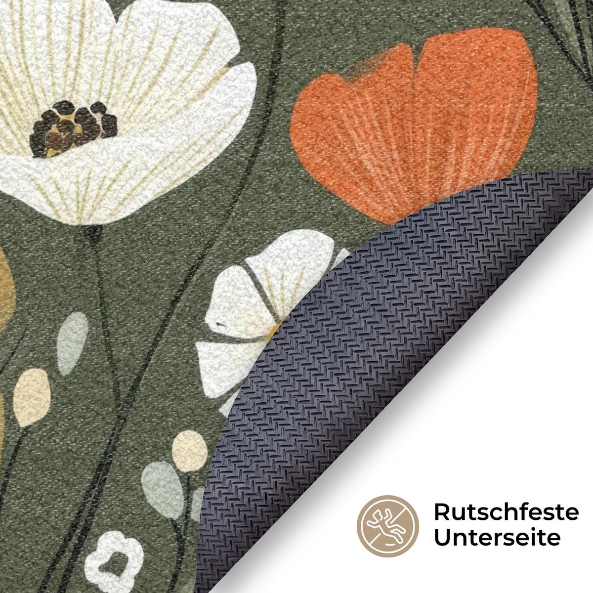 FUSSMATTE Blumen - Illustration - Grün Flurteppich 120x120 cm - Dunkelgrün, Kunststoff (120/0.4cm) - MuchoWow