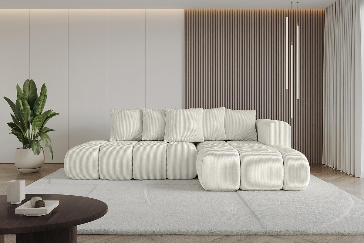 ECKSOFA Ottomane Rechts CLOUD-L-v1 280x185x90 Creme Cord - Hellgrau/Creme, Holzwerkstoff/Kunststoff (185/280cm) - ALTDECOR