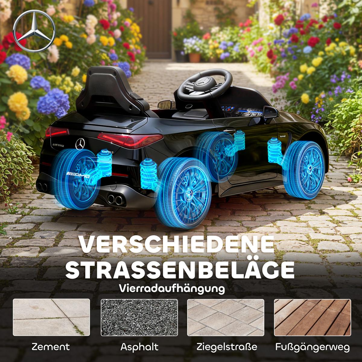 KINDER-ELEKTROAUTO 2 x 12V Kinderauto mit Musik, MP3, Sanftem Start/Stopp - Schwarz, Kunststoff (99/55/43cm) - AIYAPLAY