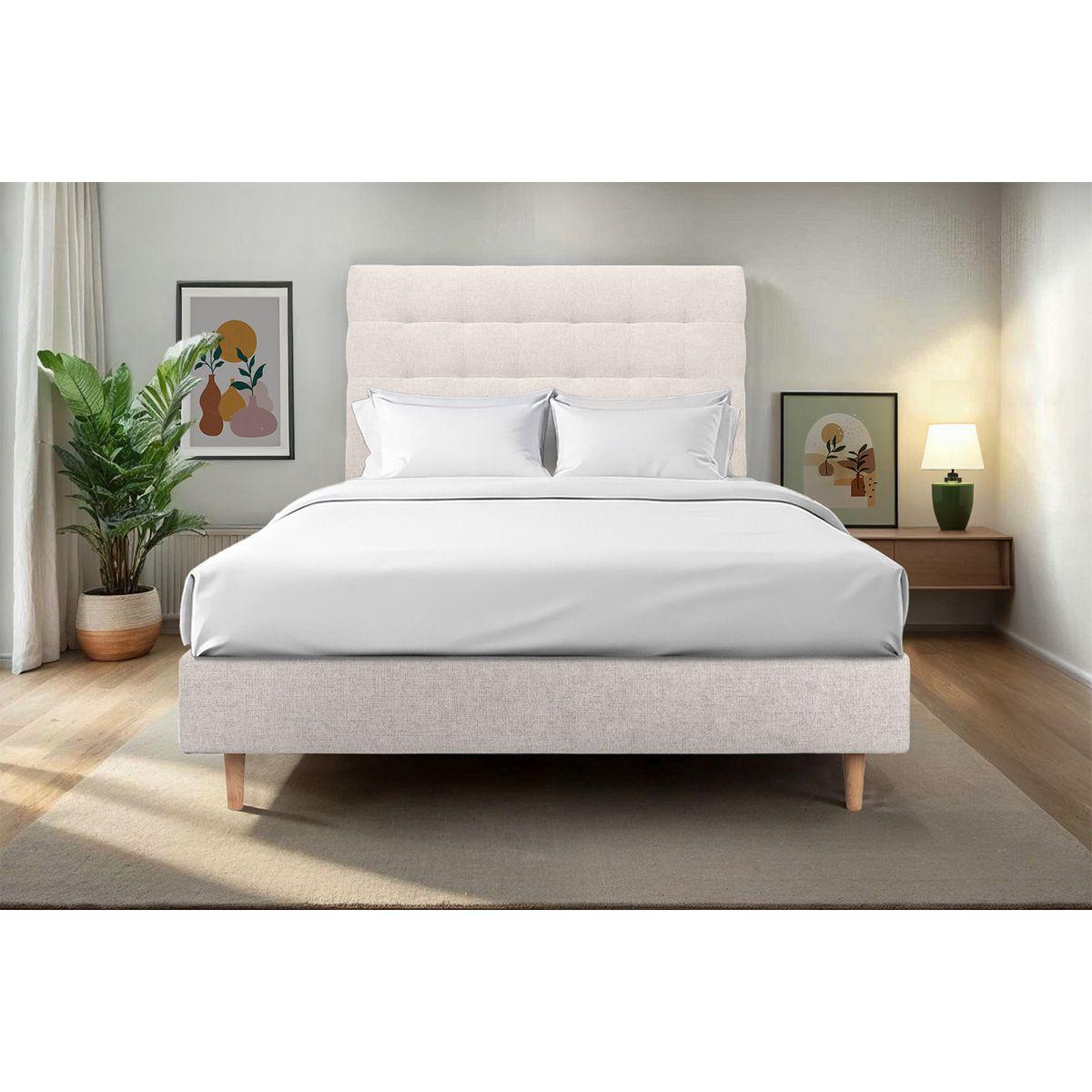 KOPFTEIL gepolstert - Gesteppt – hellbeiger Stoff - 200 cm - Beige, Karton/Holz (200/120/10cm) - Sommeil de Plomb