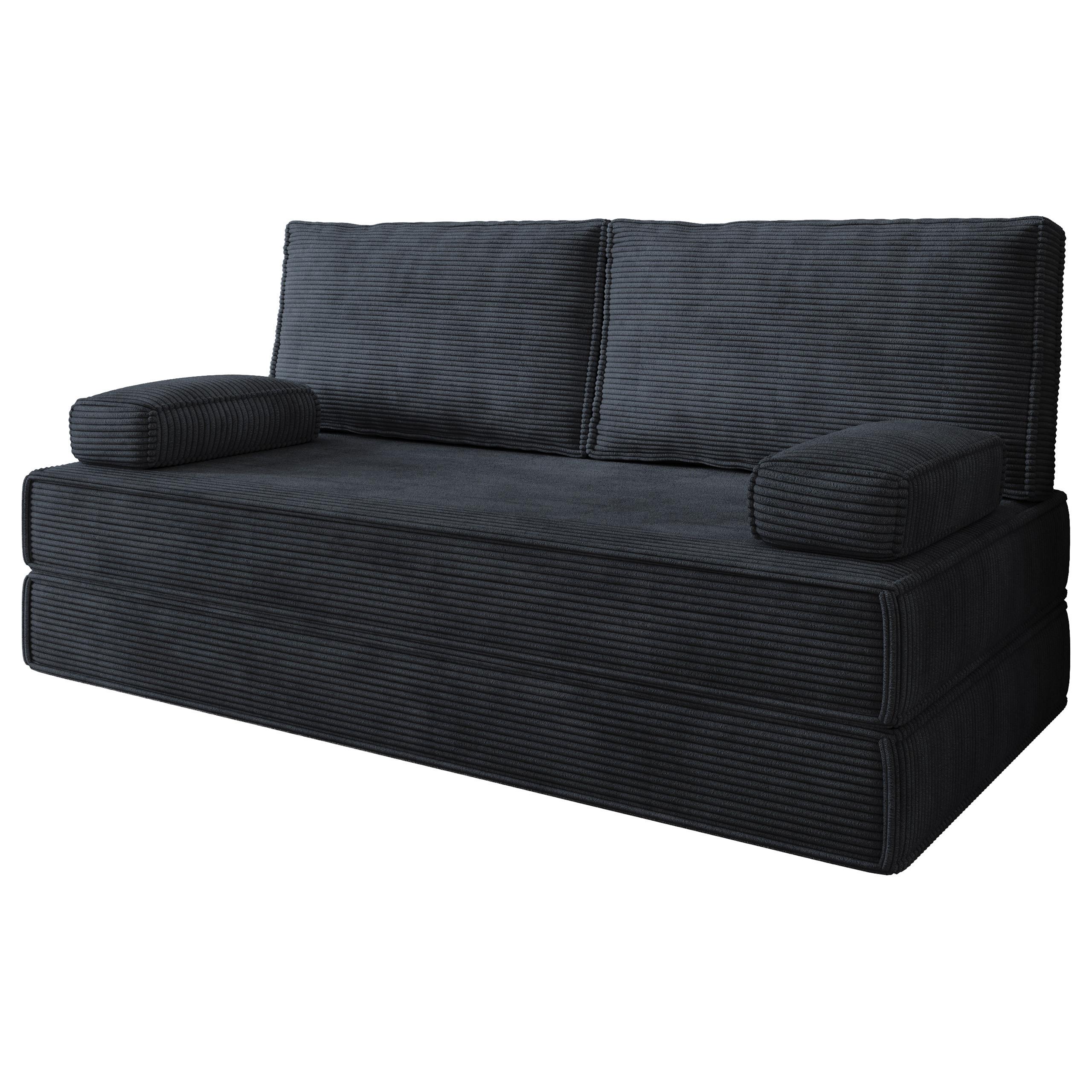 BETTSOFA SILAR aus Schaumstoff Kordstoff Schwarz Schlaffunktion - Schwarz, Textil (170/86/80cm) - MASSENO
