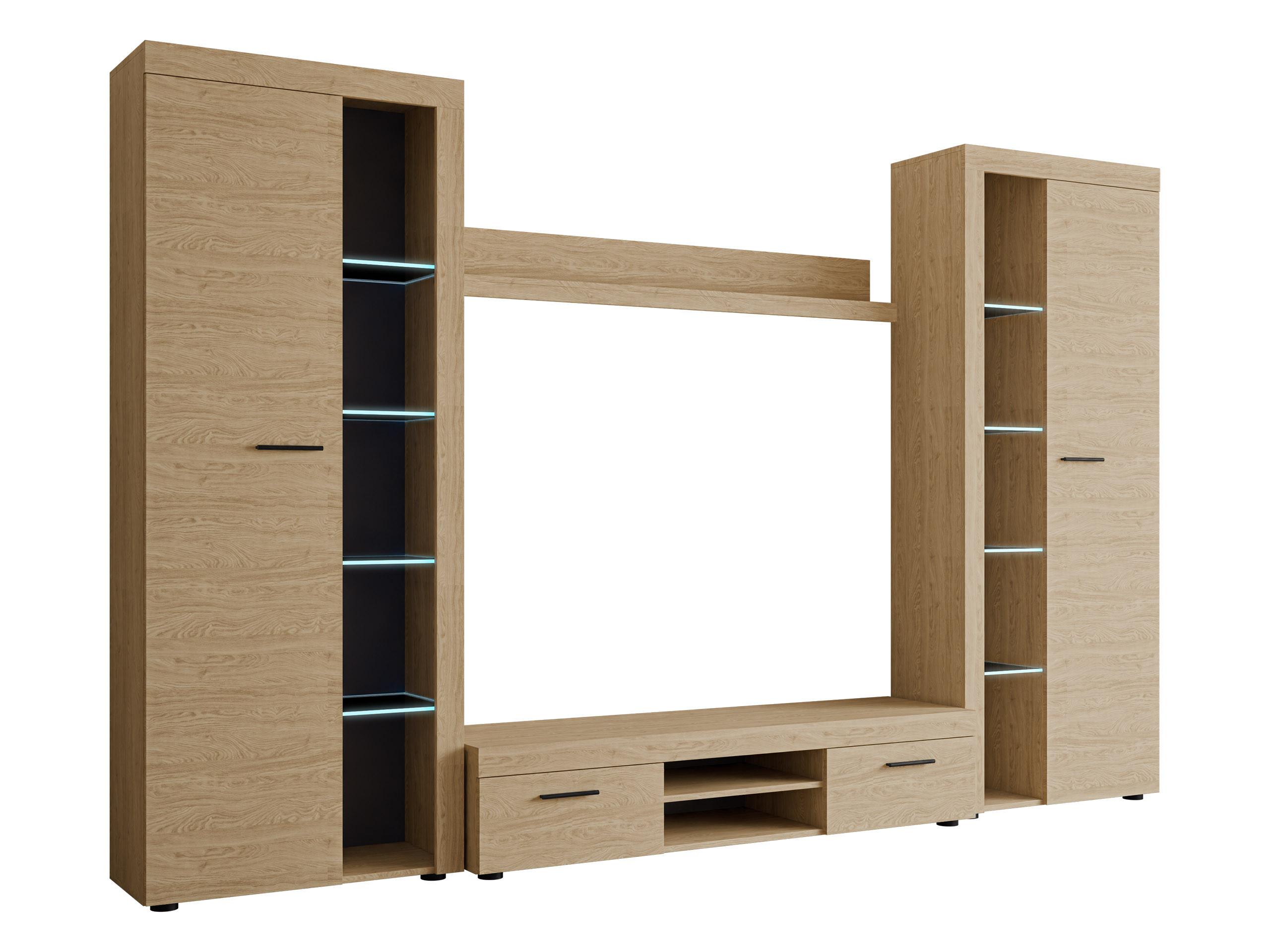 WOHNWAND Rumba XL mit LED Beleuchtung - Eichefarben, Holzwerkstoff (300/190/40cm) - MIRJAN24