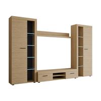 WOHNWAND Rumba XL mit LED Beleuchtung - Eichefarben, Holzwerkstoff (300/190/40cm) - MIRJAN24