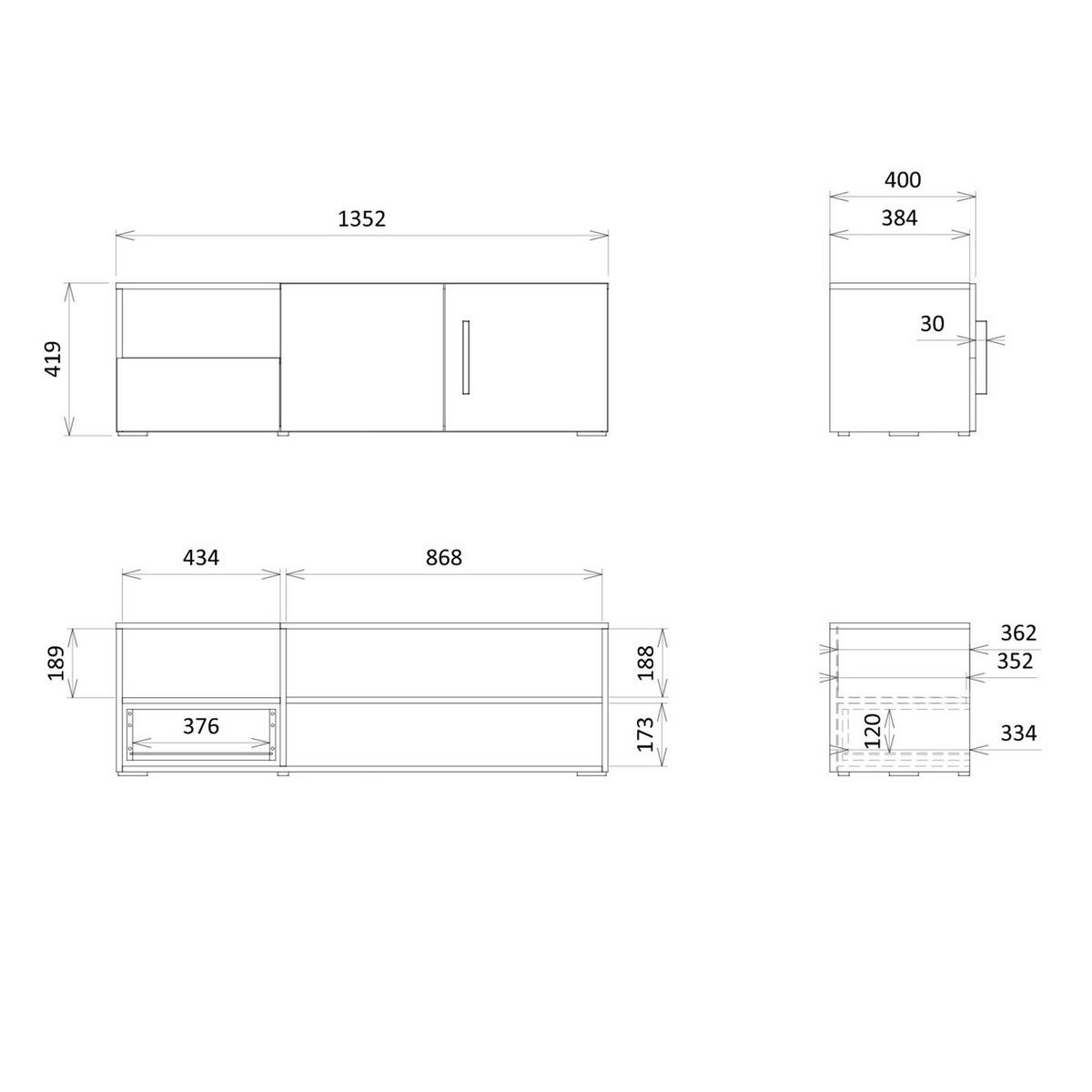 LOWBOARD Largo mit 2 Türen, 1 Schublade und offenem Fach, 135 cm, für Jugendzimmer, Kaschmir/Frühlings-Eiche - Kaschmir/Eichefarben, Holzwerkstoff (135/42/40cm) - Beautysofa