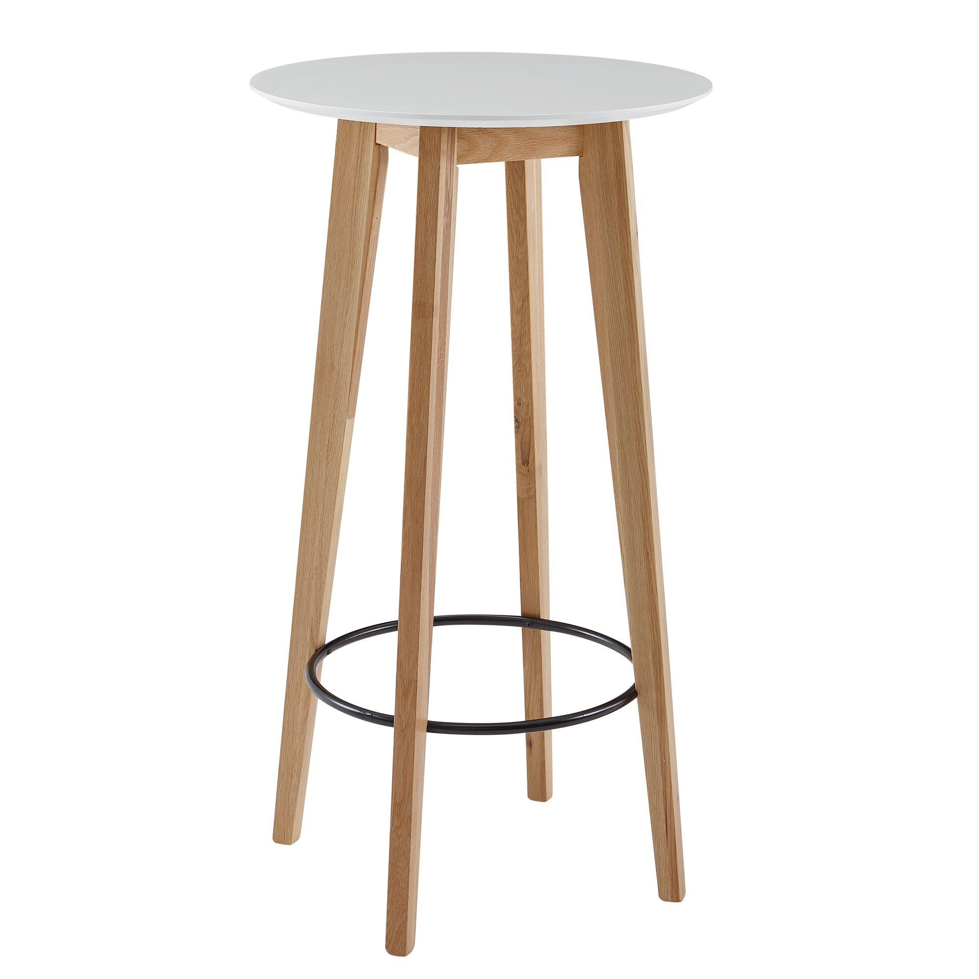 BARTISCH – Skandinavisch, Eiche, rund, 50 kg Belastbarkeit - Weiß/Braun, Eichenholz/Holz (60/60/110cm) - KADIMA DESIGN