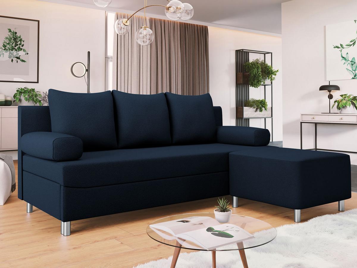 SCHLAFSOFA Dover mit Polsterhocker - Blau/Chromfarben, Holz/Kunststoff (192/86/80cm) - MIRJAN24